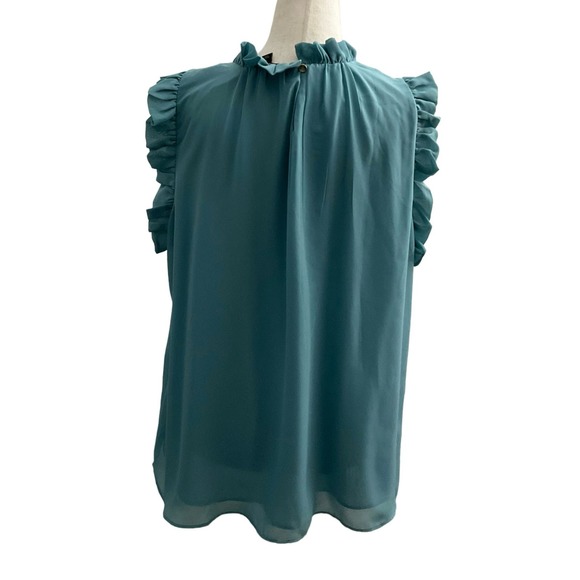 Ann Taylor Blue Sleeveless Ruffle Trim Top Size L 39-17 - Picture 2 of 6